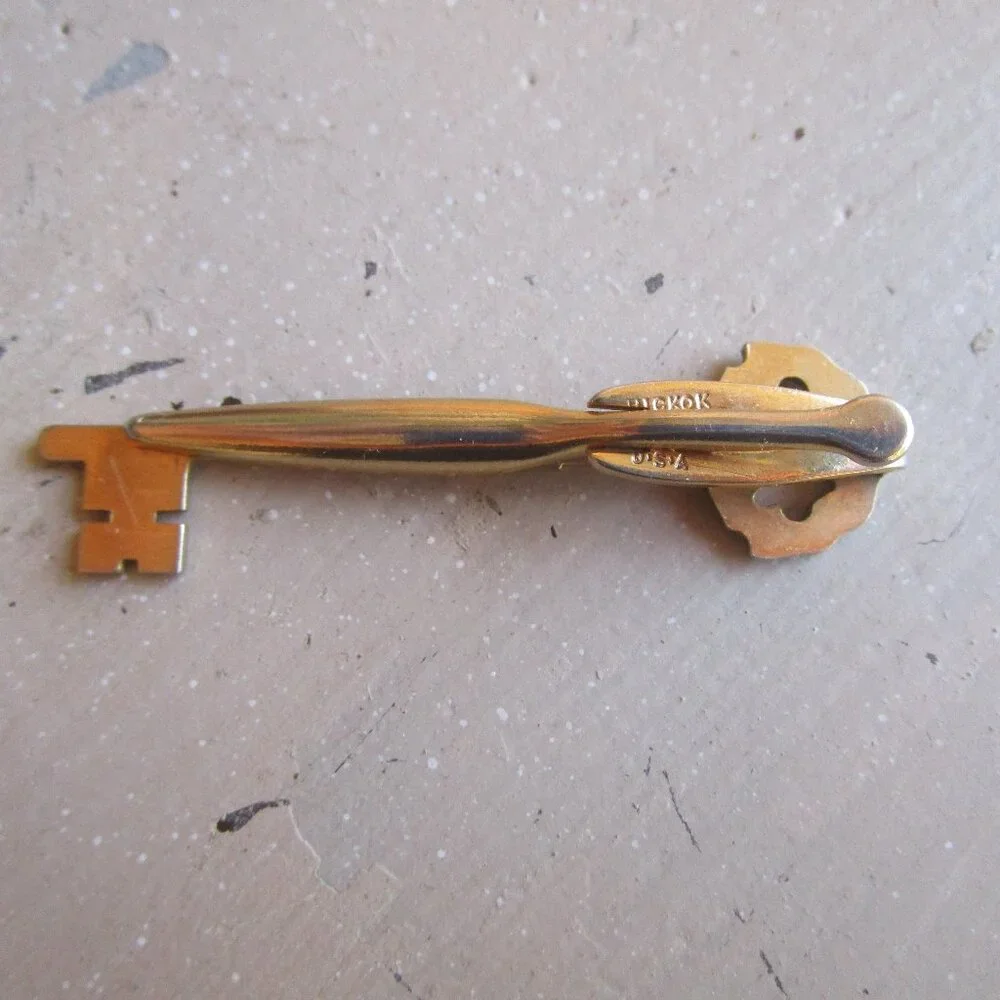 Vintage Tie Clip Bar Hickok USA Skeleton Key Gold Silver tone